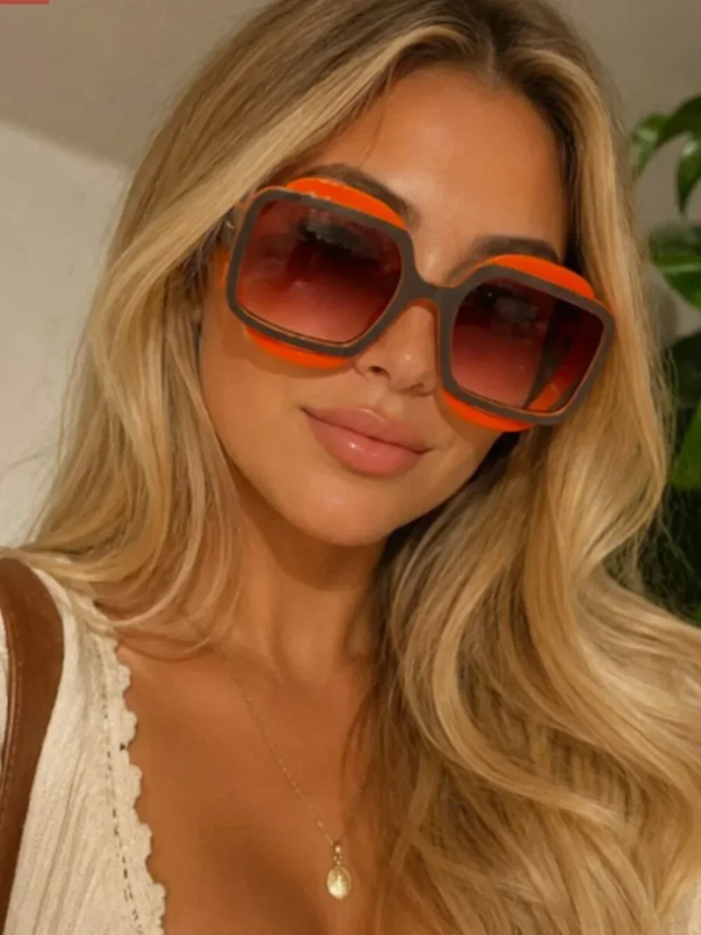 Retro Orange Oversized Square Sunglasses Boho Chic Statement Vintage Shades rave